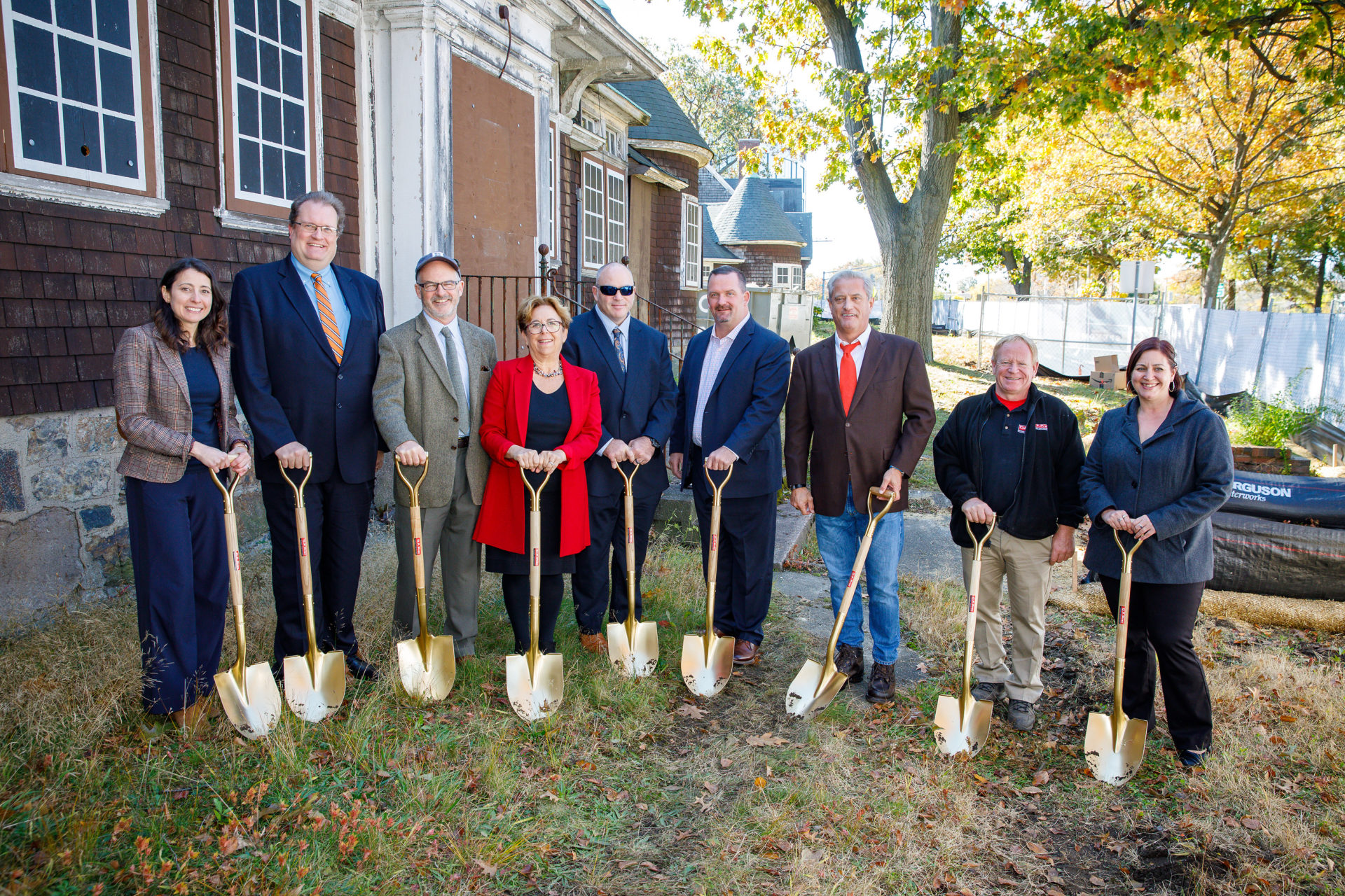 AHF staff, project team members, local leaders, and advocates break ground outside the historic Speedway buildings.