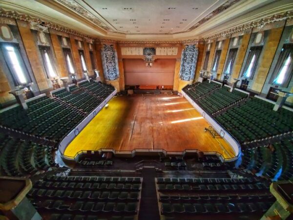 The auditorium, viewed from the balcony, in the Worcester Memorial Auditorium, an AHF adaptive reuse project.